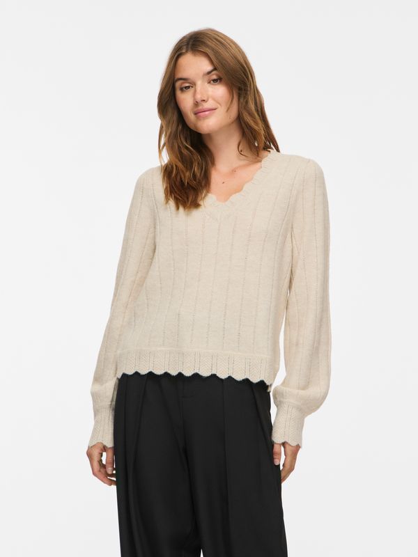 Vila VIZIRA V-NECK L/S DETAIL KNIT TOP/V: Super Light Natural Melan 14117159