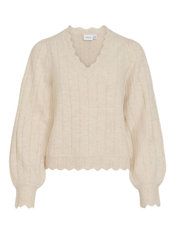 Vila VIZIRA V-NECK L/S DETAIL KNIT TOP/V: Super Light Natural Melan 14117159