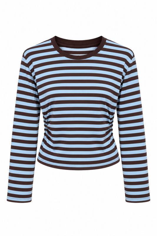 Ambika getailleerd streep l/s bruin/blauw M30670