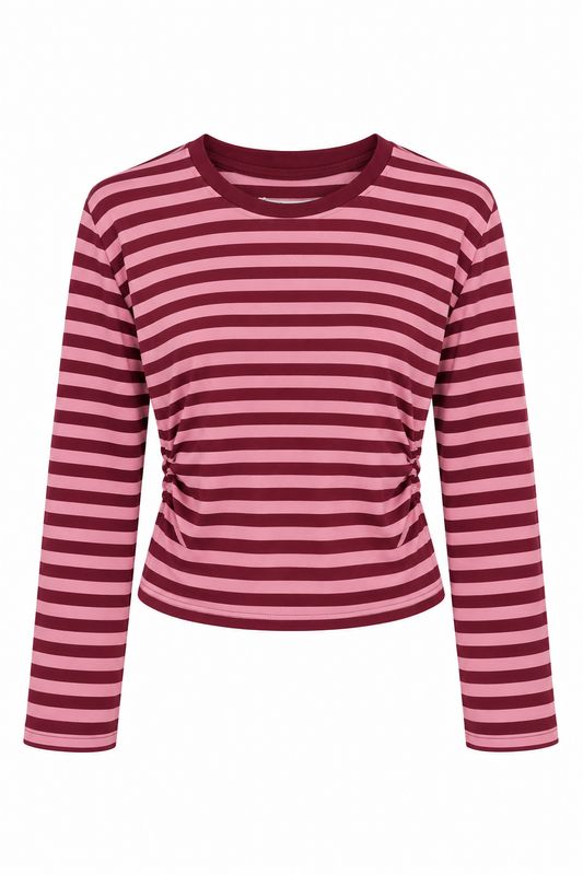 Ambika getailleerd streep l/s Bordeaux/Roze M30670