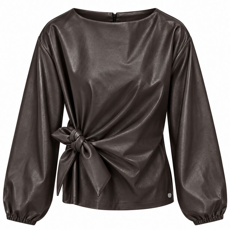Ambika top l/s met strik coffee Kerstin