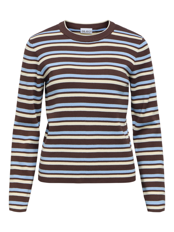 Object OBJESTER L/S RE KNIT PULLOVER NOOS Seal Brown/Serenity + birch 23050584