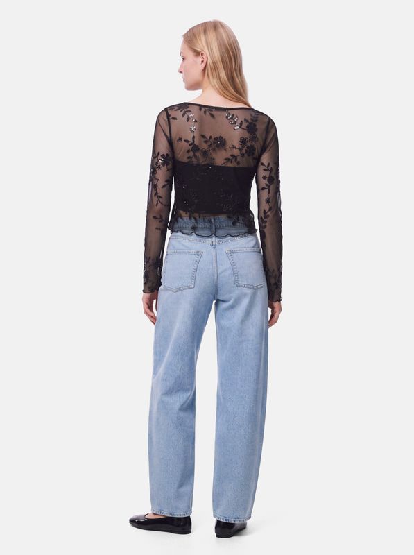 Pieces PCEVITA LS TOP JRS BC Asphalt/Dark grey sequins 17167705