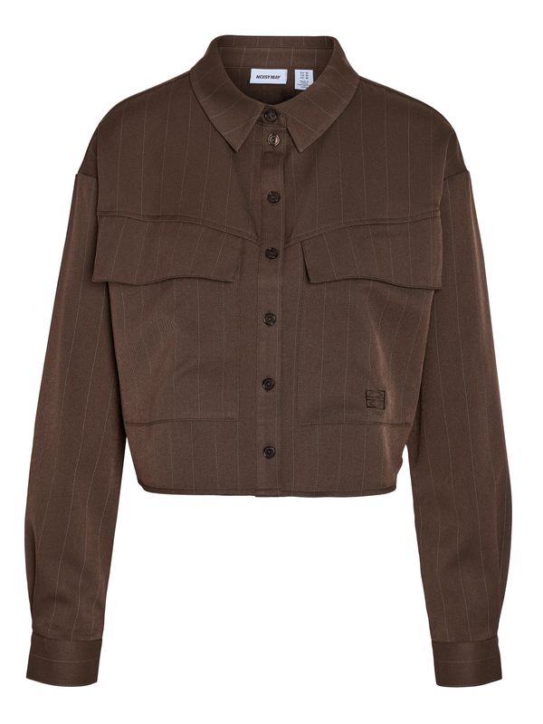 Noisy May NMDALLAS L/S CROP PINSTRIPE SHACKET: Chocolate Brown/WHITE PINSTRIP 27
