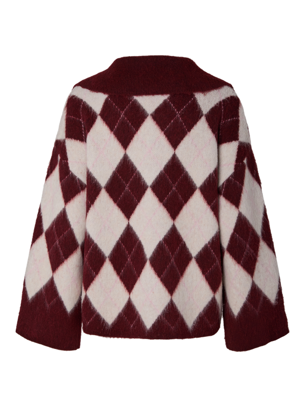 Pieces PCALVA LS LOOSE CHECK KNIT CARDIGAN Tawny Port/Birch 17169183