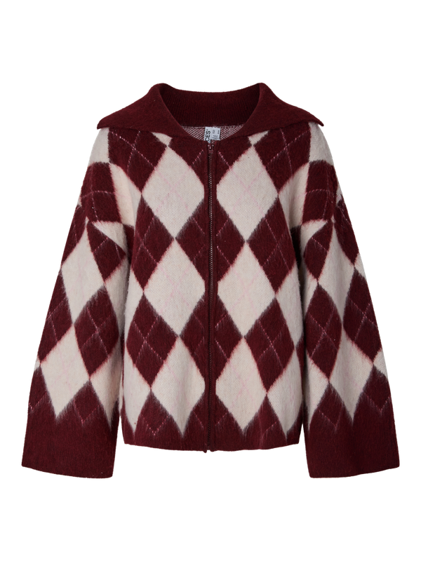 Pieces PCALVA LS LOOSE CHECK KNIT CARDIGAN Tawny Port/Birch 17169183