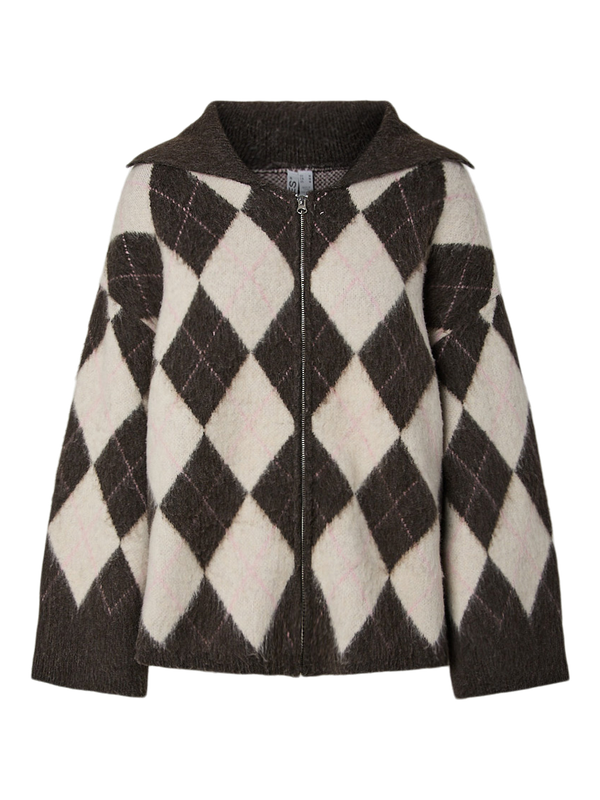 Pieces PCALVA LS LOOSE CHECK KNIT CARDIGAN Hot Fudge/w. Birch + Sea Pink 1716918