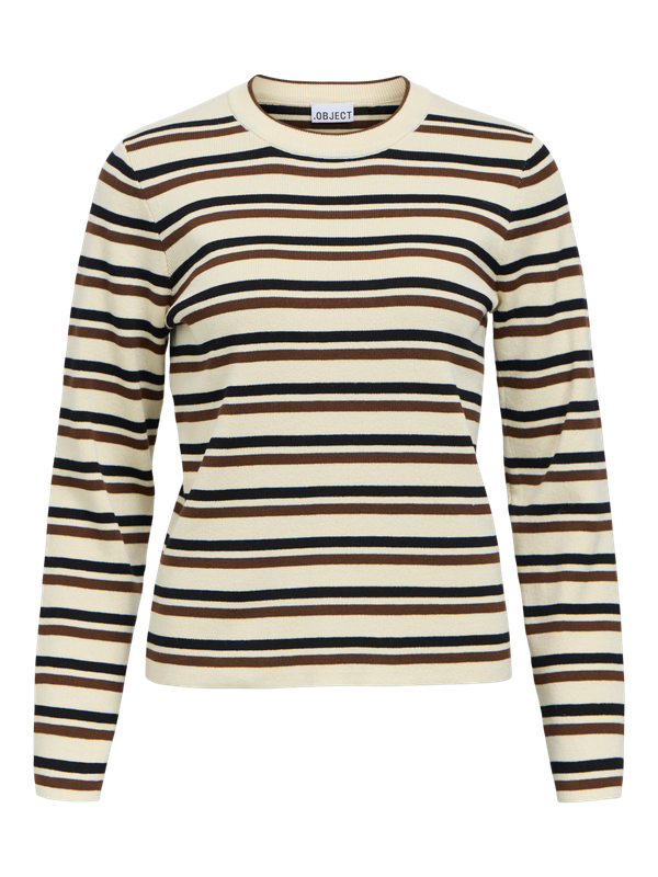 Object OBJESTER L/S RE KNIT PULLOVER NOOS Birch/Black + carafe 23050584