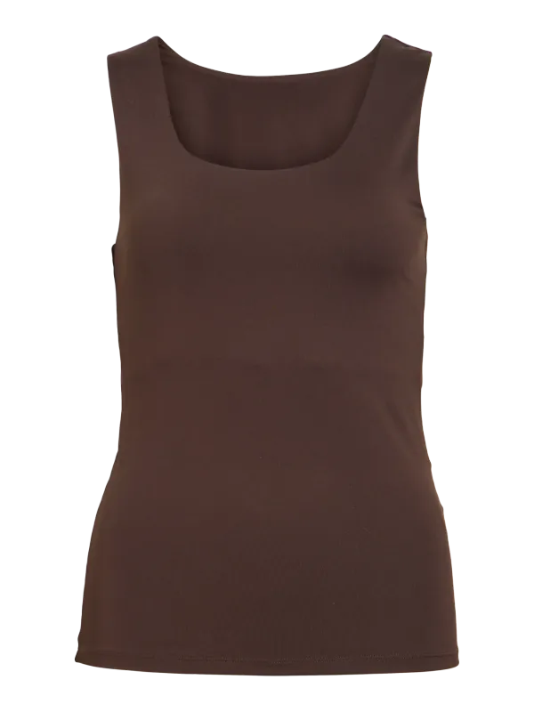 Vila VIKENZA U-NECK S/L TANK TOP REV - N: Coffee Bean 14089092