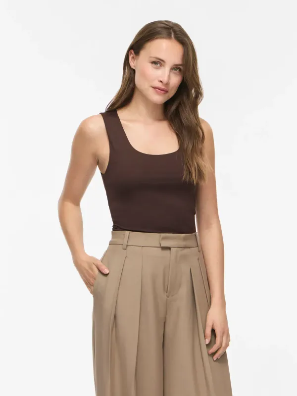 Vila VIKENZA U-NECK S/L TANK TOP REV - N: Coffee Bean 14089092