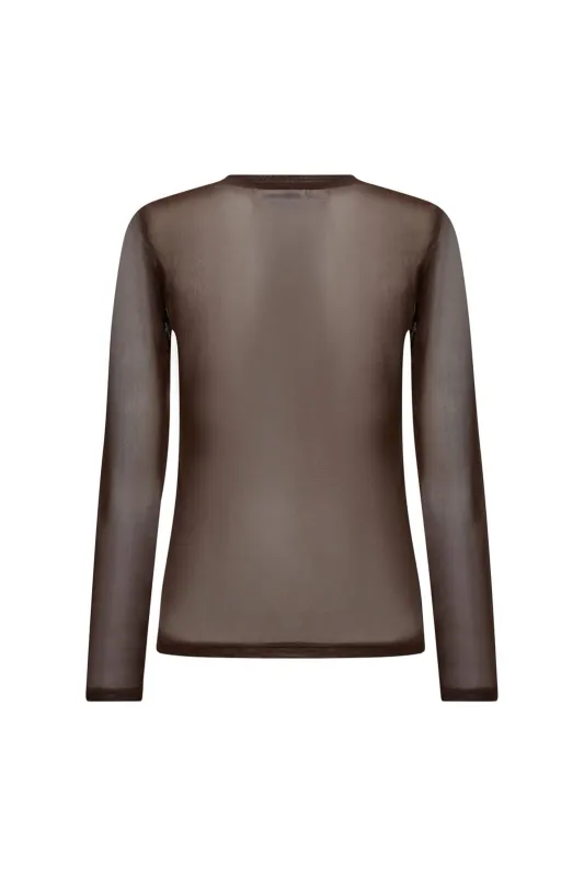 Co'couture 33201 MeshCC o-neck blouse brown 500806