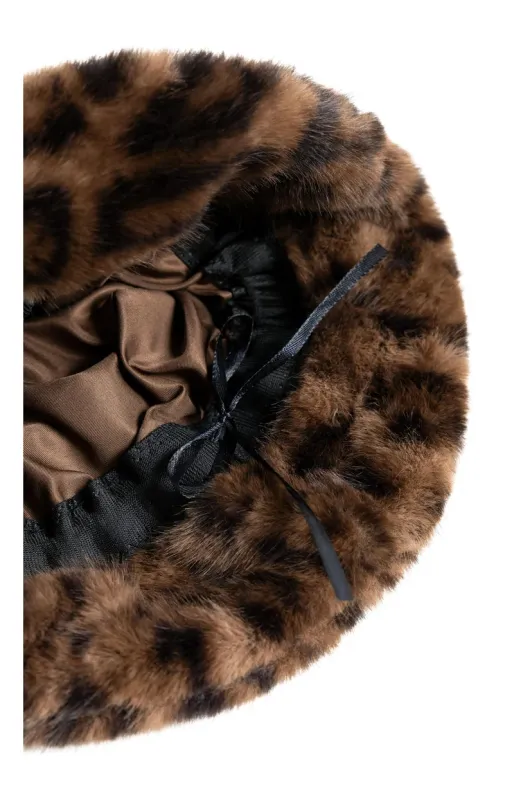 YaYa Faux fur bucket hat with leopard print COCOA BROWN DESSIN 03-309024-610