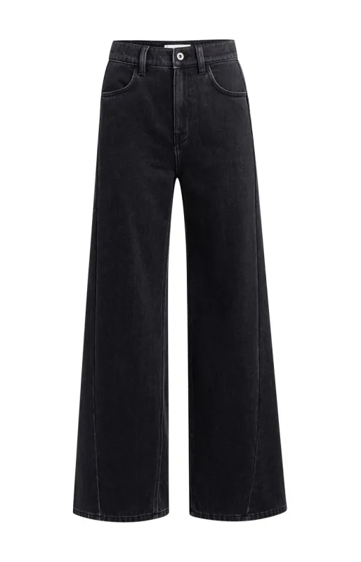 YaYa Geweven wikkelblazer met riem BLACK DENIM