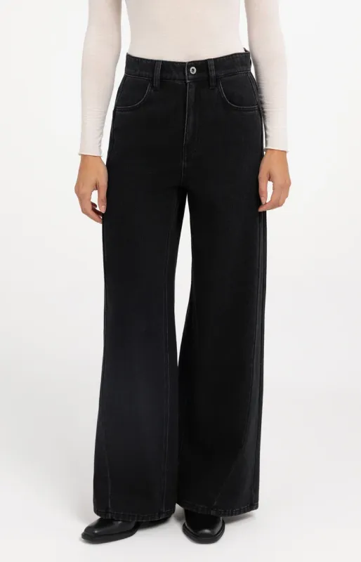 YaYa Geweven wikkelblazer met riem BLACK DENIM