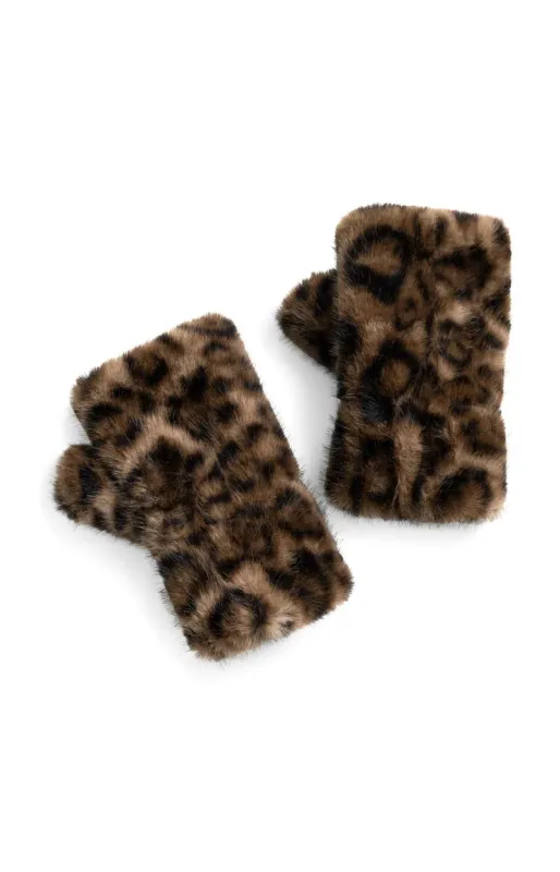 YaYa Faux fur mittens with leopard print COCOA BROWN DESSIN 03-209021-610