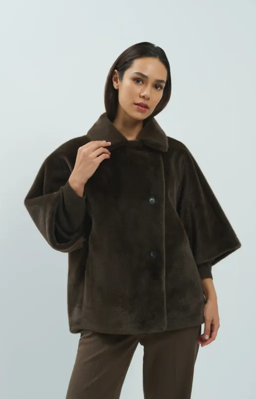 YaYa Oversized reversible faux fur jacket DELICIOSO BROWN 02-009089-610