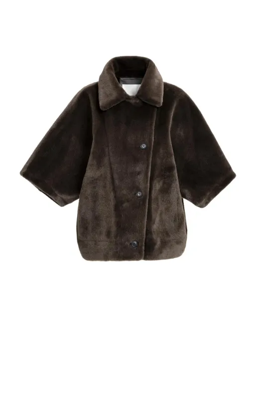 YaYa Oversized reversible faux fur jacket DELICIOSO BROWN 02-009089-610