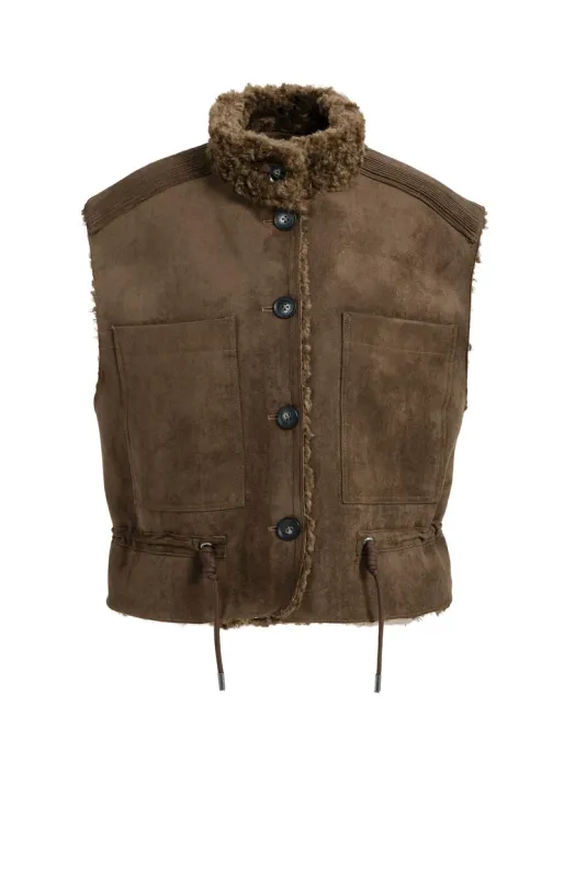 YaYa Faux shearling bodywarmer with cord details COCOA BROWN 02-029012-610