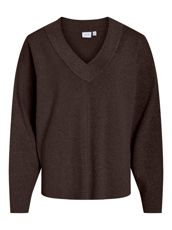 Vila VICHARVI V-NECK L/S GLITTER KNIT TO Coffee Bean/COFFEE BEAN GLITTE 14118758