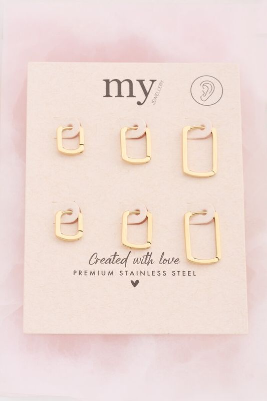My Jewellery Earparty 3 sets square hoops Gold MJ16626
