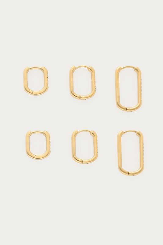 My Jewellery Earparty 3 sets square strass hoops Gold MJ16625