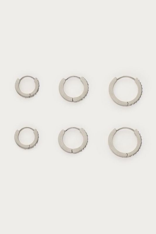 My Jewellery Earparty 3 sets mini hoops strass Silver MJ16624