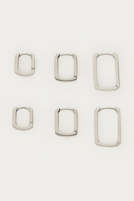 My Jewellery Earparty 3 sets square hoops Silver MJ16626