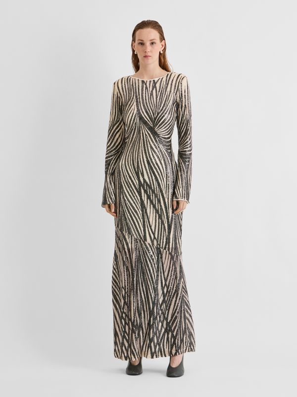 Rouge Edit ROULEONA L/S O-NECK MAXI DRESS/EV/PF Pelican 14118810