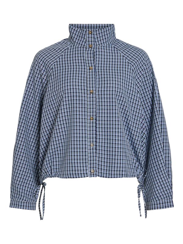 Vila VISALINA L/S CHECK HIGH NECK SHIRT Navy Blazer/BLUE 14124648
