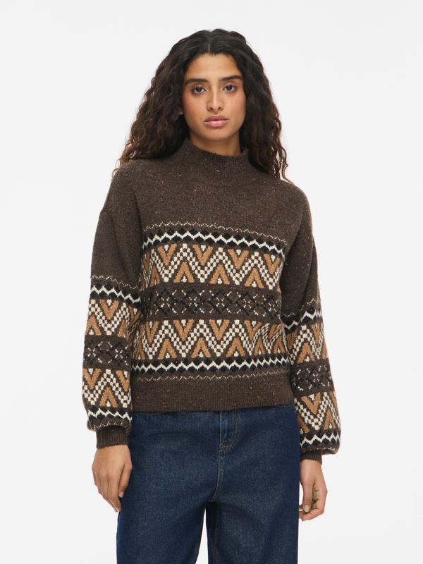 Noisy May NMNORDIC L/S HIGH NECK KNIT Chocolate Brown/NORDIC 27038440