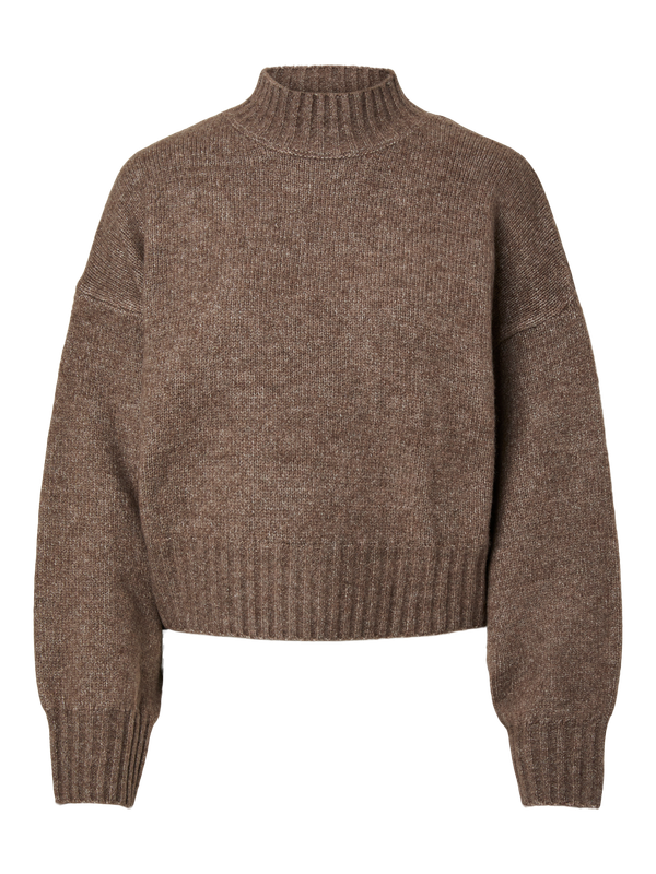 Pieces PCAICO LS SHORT HIGH NECK KNIT BC Coffee Quartz/Melange 17166442