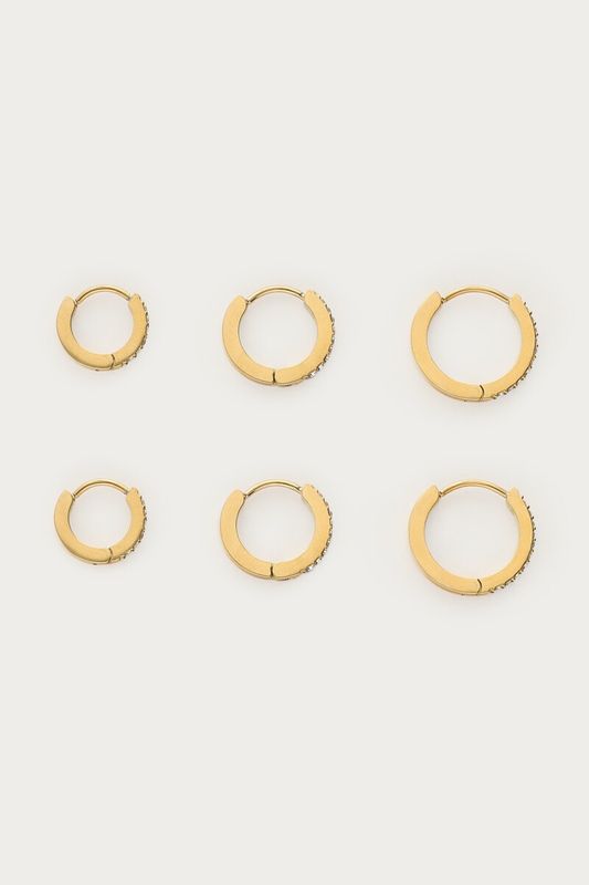 My Jewellery Earparty 3 sets mini hoops strass Gold MJ16624
