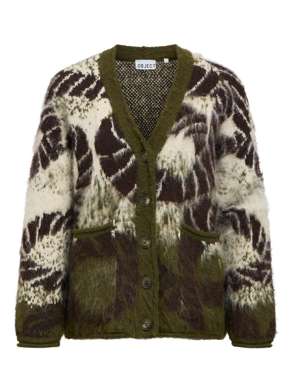 Object OBJRABIA LS OZ KNIT CARDIGAN E CI A Martini Olive/Birch/brown 23050465