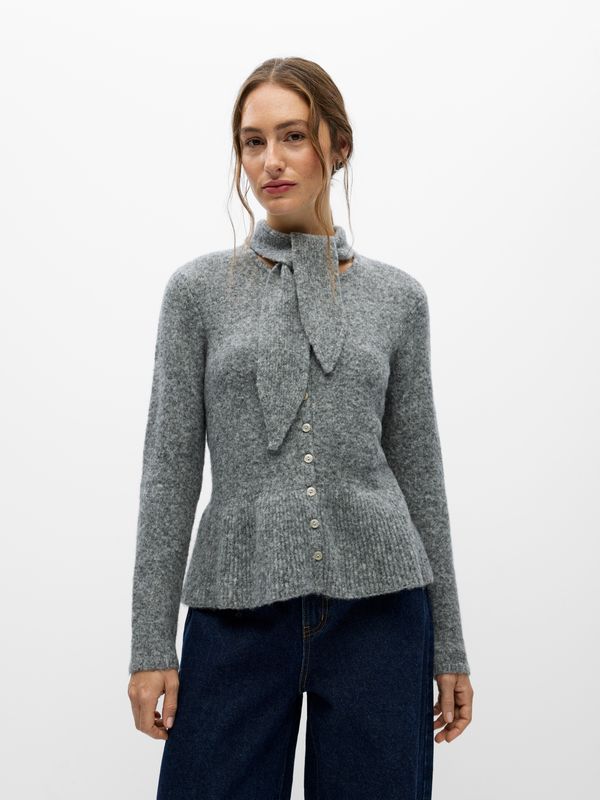 Object OBJNIVIN L/S SCARF KNIT CARDIGAN 14 Medium Grey Melange 23050071