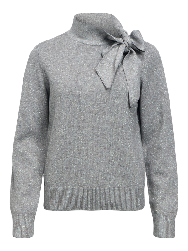 Object OBJTHESS L/S RE BOW GLAM KNIT PULLO Medium Grey Melange/Silver gli 230509