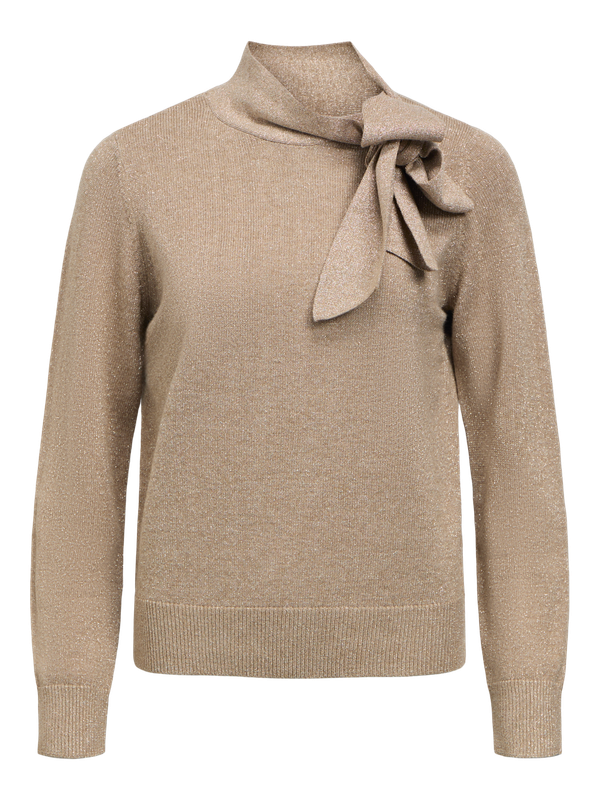 Object OBJTHESS L/S RE BOW GLAM KNIT PULLO Desert Taupe/Gold glitter 23050915