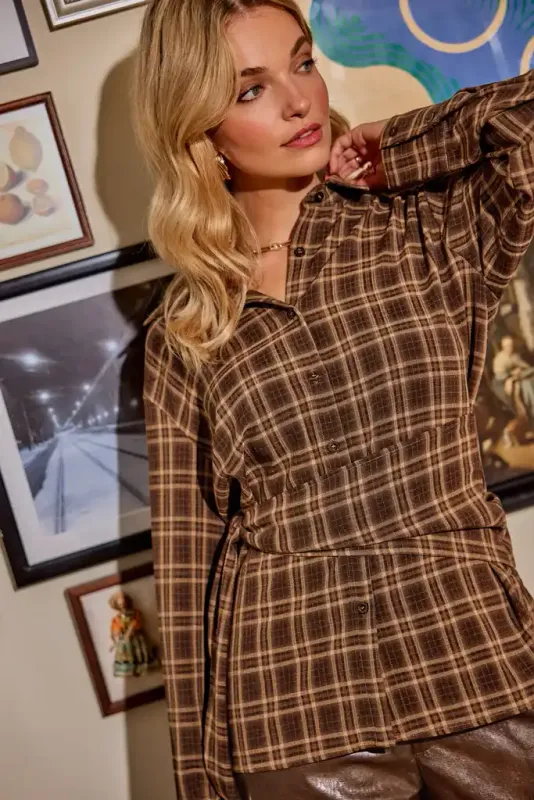 Ydence Blouse Isa Brown check WS2650