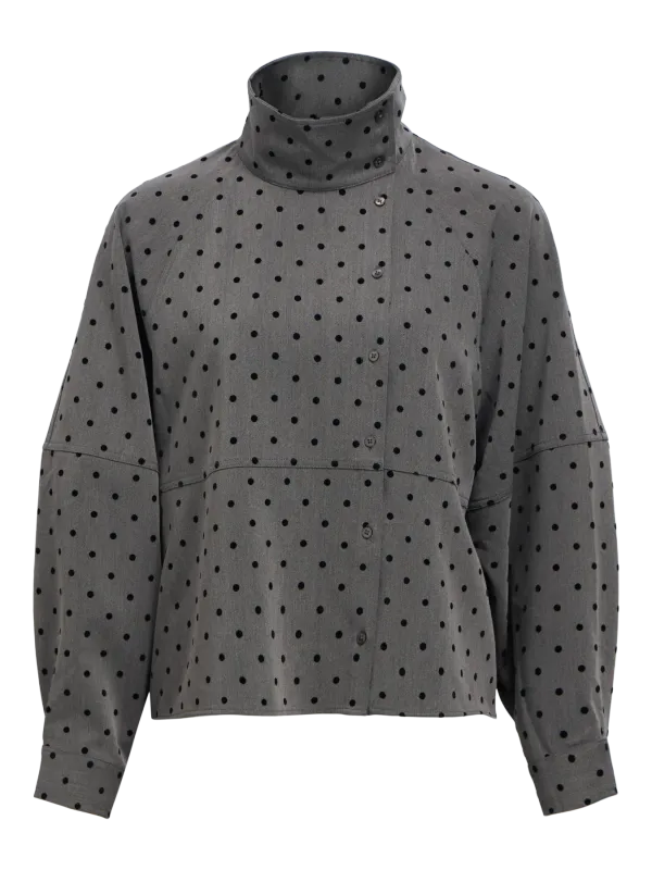 Object OBJMAXINE L/S HIGH NECK SHIRT 147 Gunmetal/Black dots 23050371