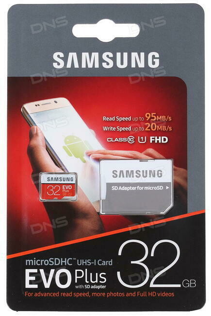 Карта памяти Samsung EVO Plus MicroSD 32Gb