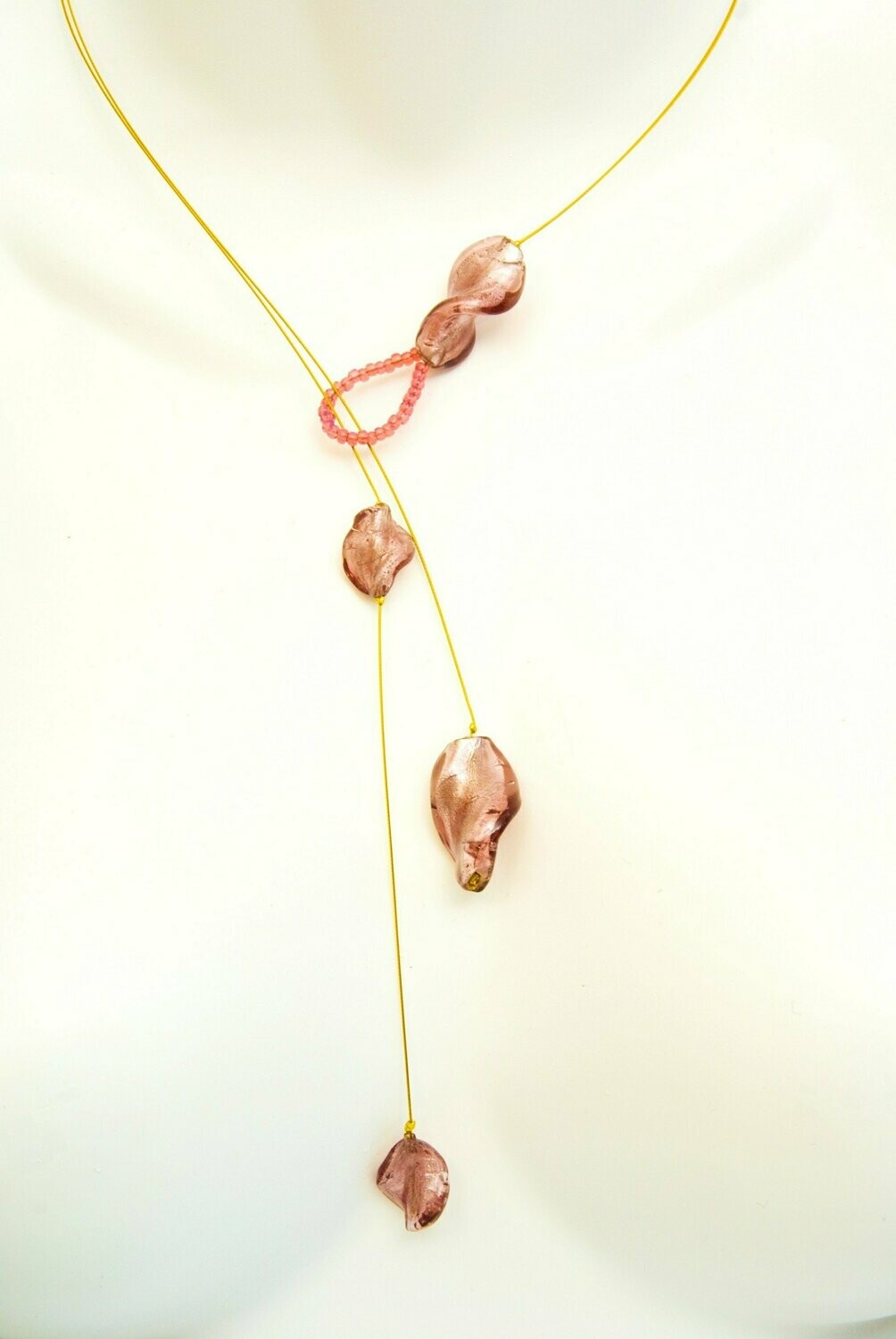 Collier Aclépios Vieux rose et feuille d'argent
