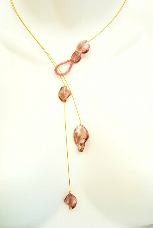 Collier Aclépios Vieux rose et feuille d'argent
