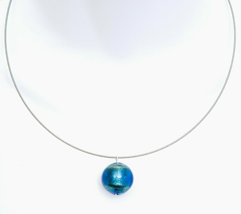Collier Mercure Bleu et feuille d'or