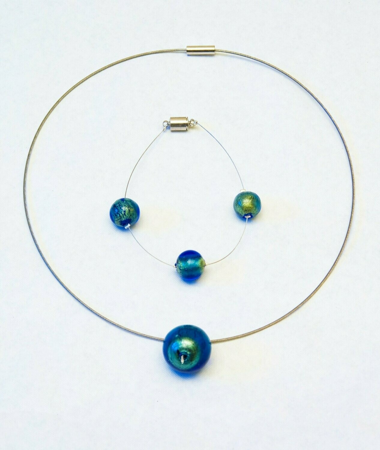 Parure Mercure Bleu et feuille d'or