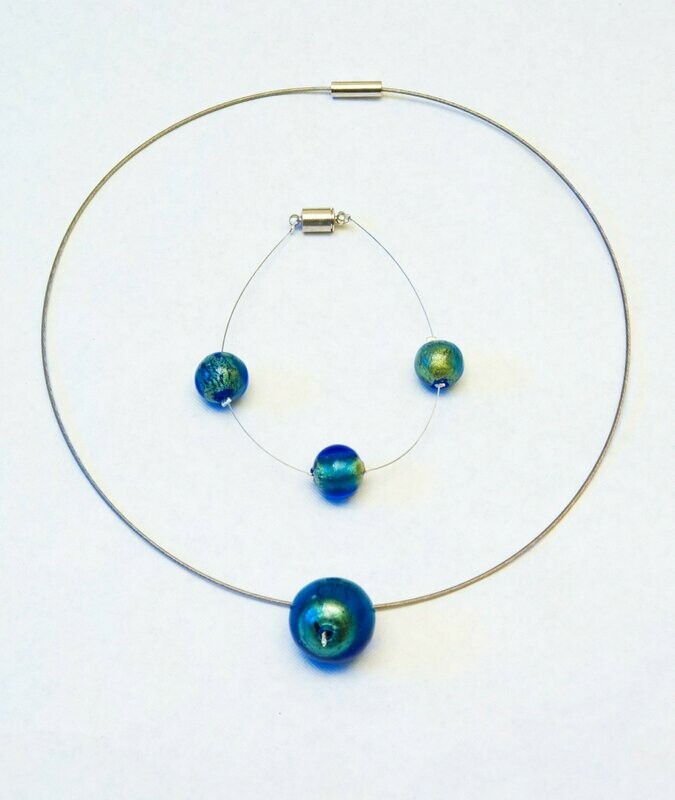 Parure Mercure Bleu et feuille d'or