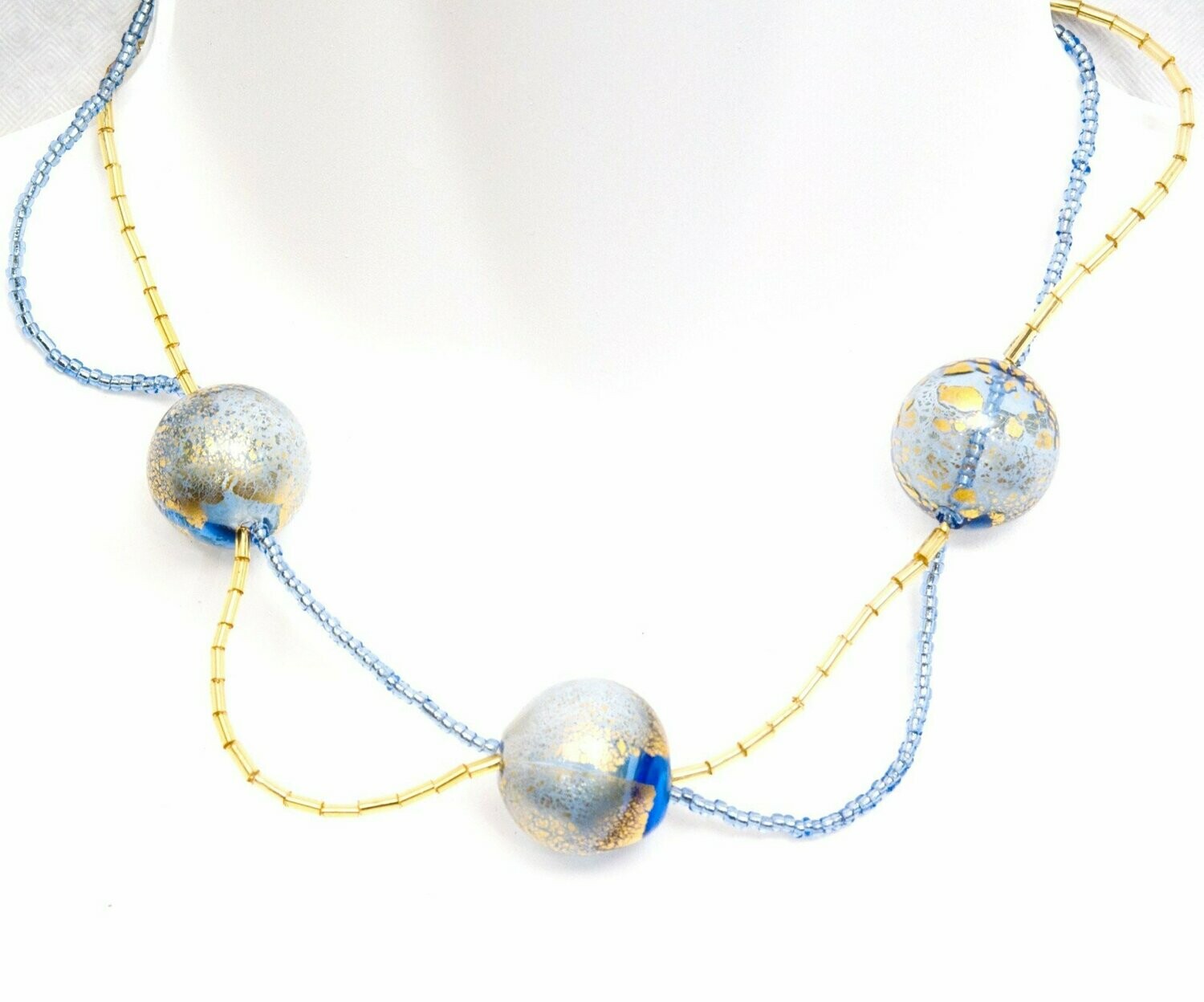 Collier Neptune Bleu et feuille d'or