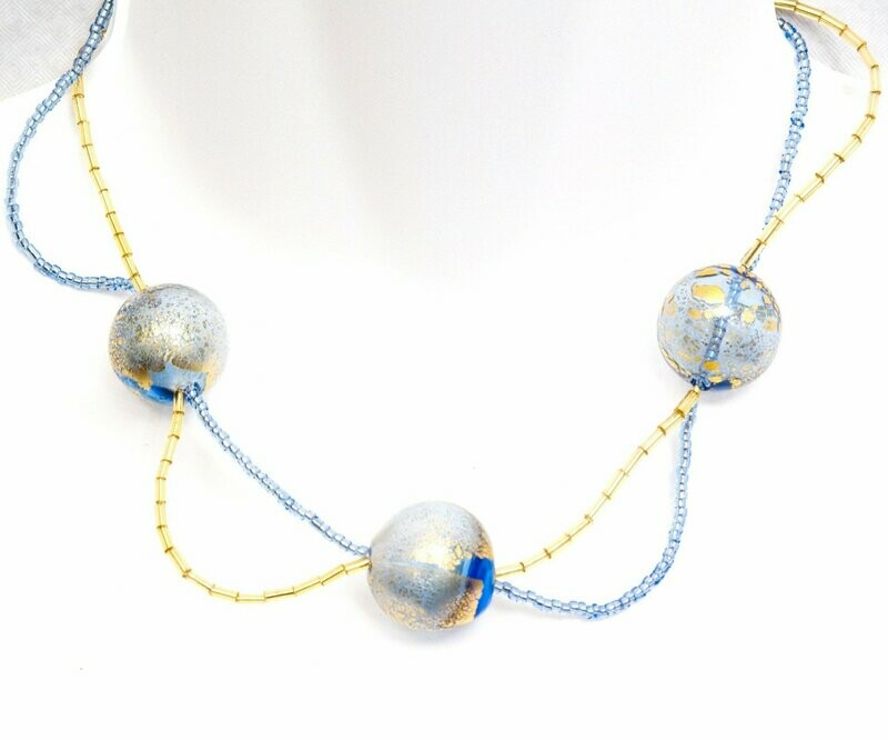 Collier Neptune Bleu et feuille d'or