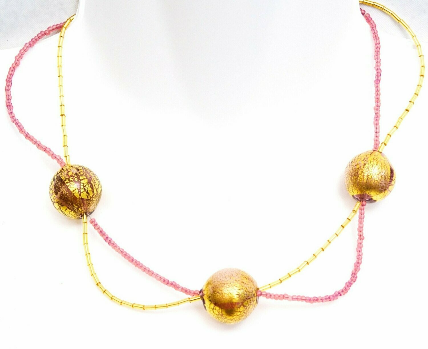 Collier Neptune Rose et feuille d'or