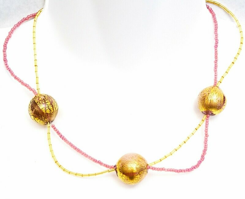 Collier Neptune Rose et feuille d'or