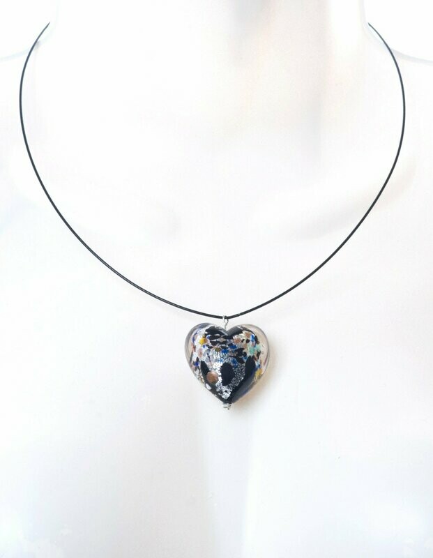 Collier Amalthée Noir et feuille d'argent