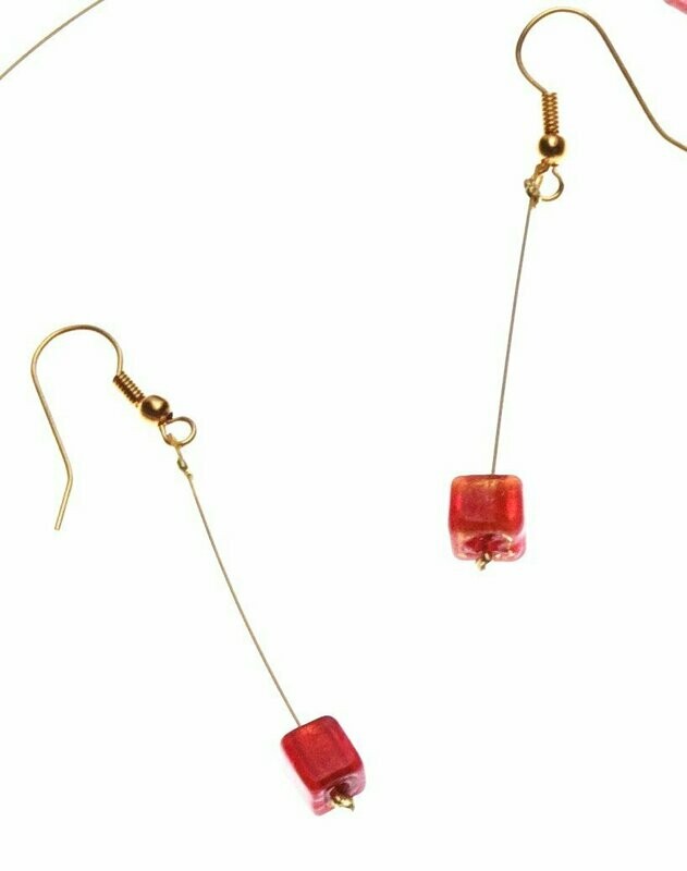 Boucles d'oreilles Eridan Rouge et feuille d'or